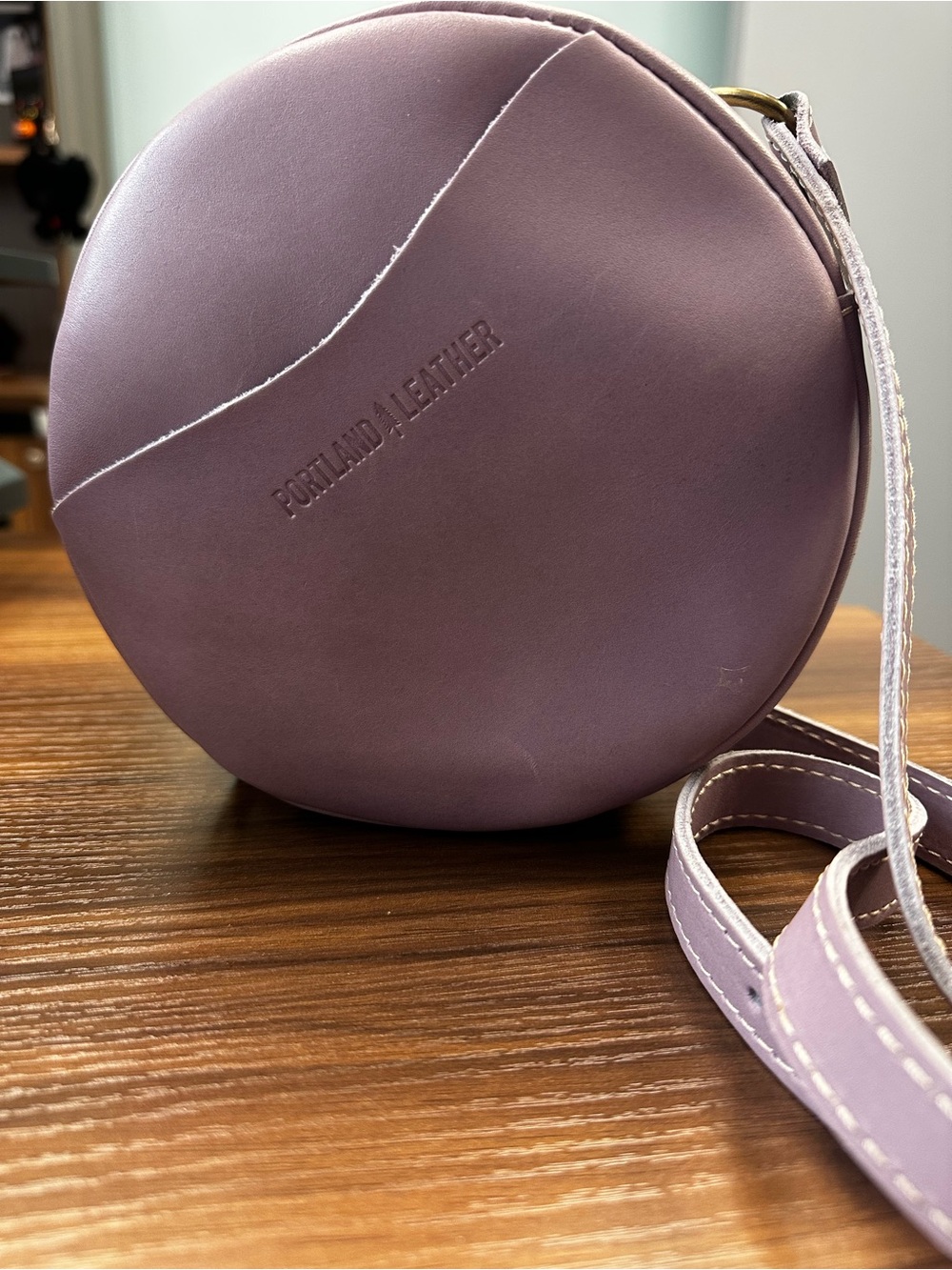 Portland Leather Lavender Round Crossbody Bag
